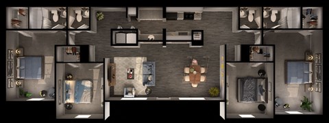 4 bed 4 bath floor plan at Sundance and Sausalito Apartments, College Station, TX, 77840